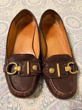 Coach Dark Brown Leather Loafers with Gold Hardware
